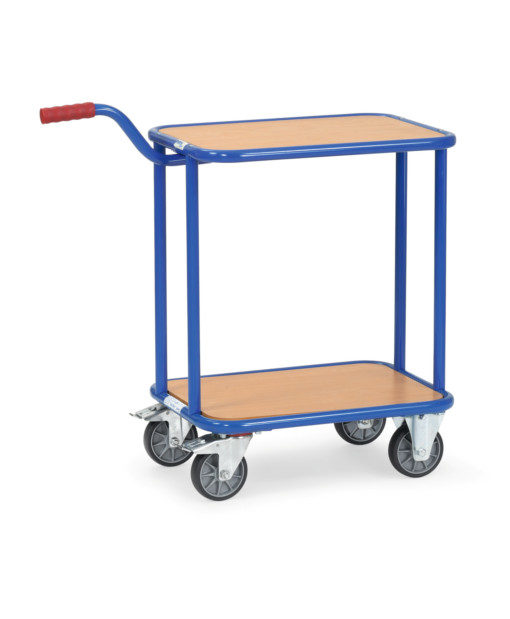 fetra® Griffroller mit 2 Etagen, 250kg Tragkraft, Stahlblech- oder Holzplattform mit 600 x 450mm Ladefläche