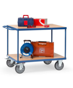 fetra® Schwerer Tischwagen mit Holzplattform, 500 - 600kg Tragkraft und bis zu 1200 x 800mm Ladefläche