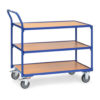 fetra® Leichter Tischwagen mit 3 Böden aus Holz, Griff hochstehend
