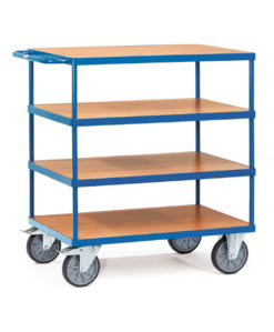 fetra® Schwerer Tischwagen mit 4 Etagen und Holzplattform, 500 - 600kg Tragkraft und bis zu 1200 x 800mm Ladefläche