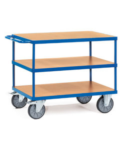 fetra® Schwerer Tischwagen mit 3 Etagen und Holzplattform, 500 - 600kg Tragkraft und bis zu 1200 x 800mm Ladefläche