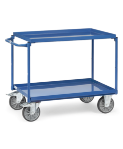 fetra® Tischwagen mit Stahlblechwannen, 400kg Tragkraft, 2 Böden, Griff waagerecht