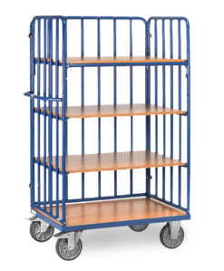 fetra® Etagenwagen mit 4 Etagen, Rohrstreben, 600kg Tragkraft und bis zu 1200 x 800mm Ladefläche