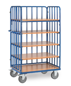 fetra® Etagenwagen mit 5 Etagen, Rohrstreben, 600kg Tragkraft und bis zu 1200 x 800mm Ladefläche
