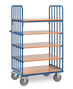 fetra® Etagenwagen mit 5 Etagen, Stirnwände, 600kg Tragkraft und bis zu 1200 x 800mm Ladefläche