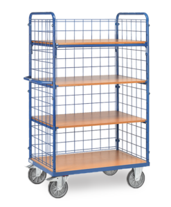 fetra® Etagenwagen mit 4 Etagen, Drahtgitterwänden, 600kg Tragkraft und bis zu 1200 x 800mm Ladefläche