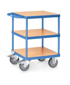 fetra® Schwerer Tischwagen mit Holzplattform, 500kg Tragkraft und 600 x 600 mm Ladefläche