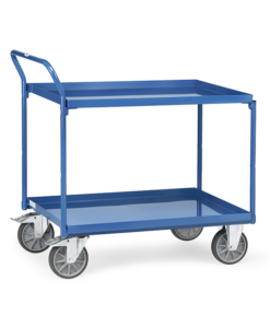 fetra® Tischwagen mit Stahlblechwannen, 400kg Tragkraft, 2 Böden, Griff hochstehend