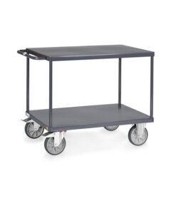 fetra® ESD-Tischwagen mit Stahlblechplattform, 500kg Tragkraft, 2 Böden, elektrisch Leitfähig